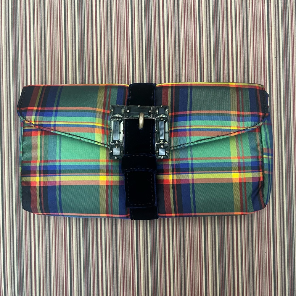 NWT J.Crew Silk Tartan Clutch